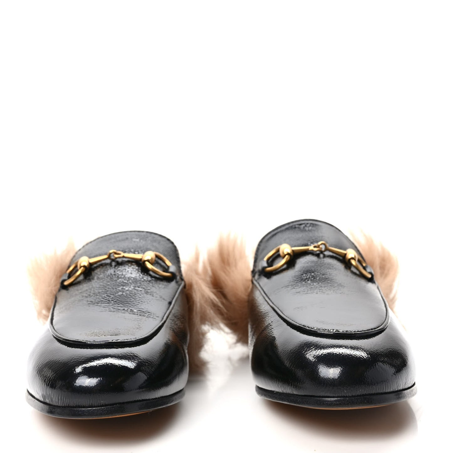Patent Fur Womens Princetown Slippers 35.5 Black Natural