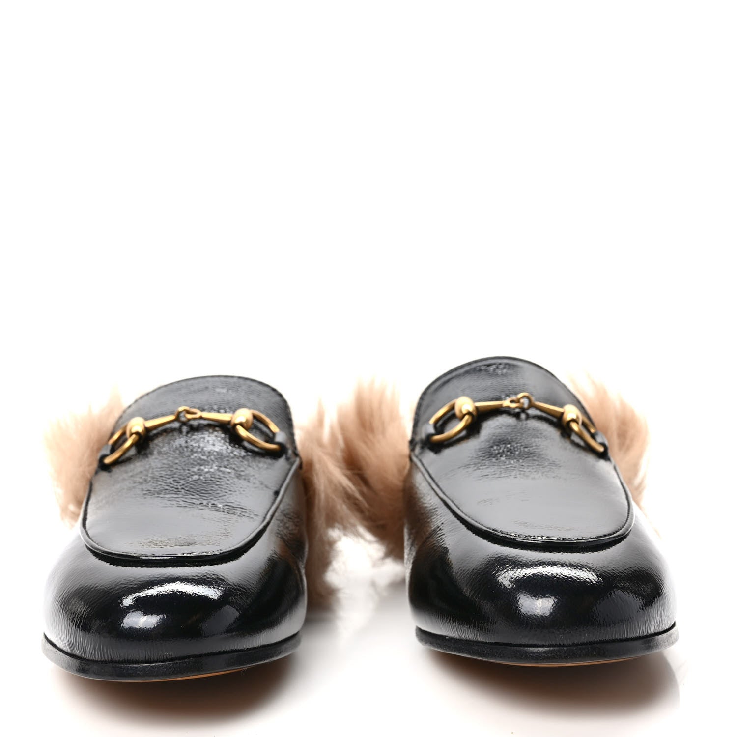 Gucci Patent Fur Womens Princetown Slippers 35.5 Black Natural 2 of 8