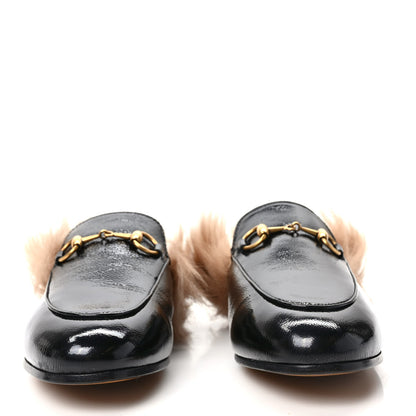 Gucci Patent Fur Womens Princetown Slippers 35.5 Black Natural 2 of 8