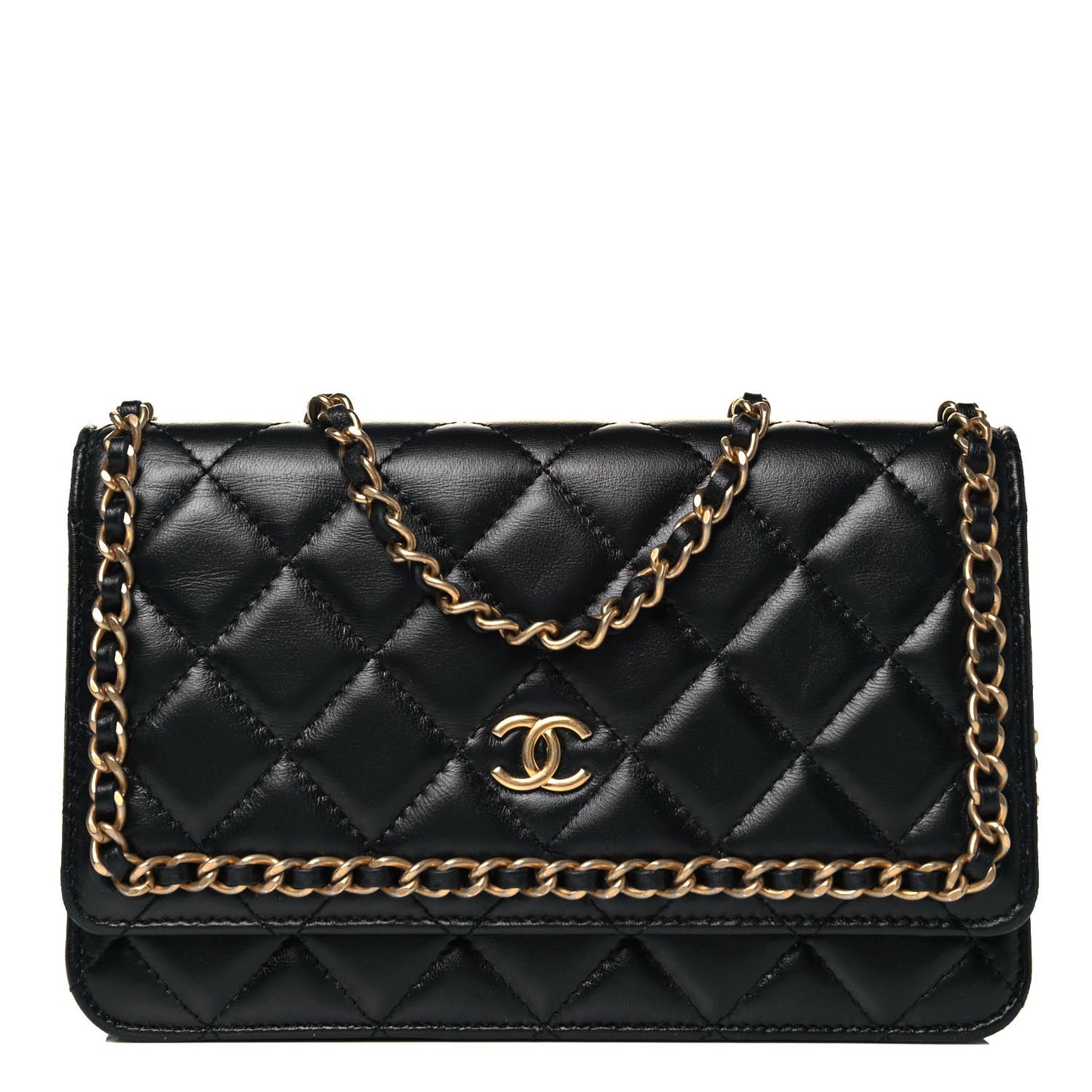 Lambskin Quilted Chain Around Wallet On Chain WOC Black