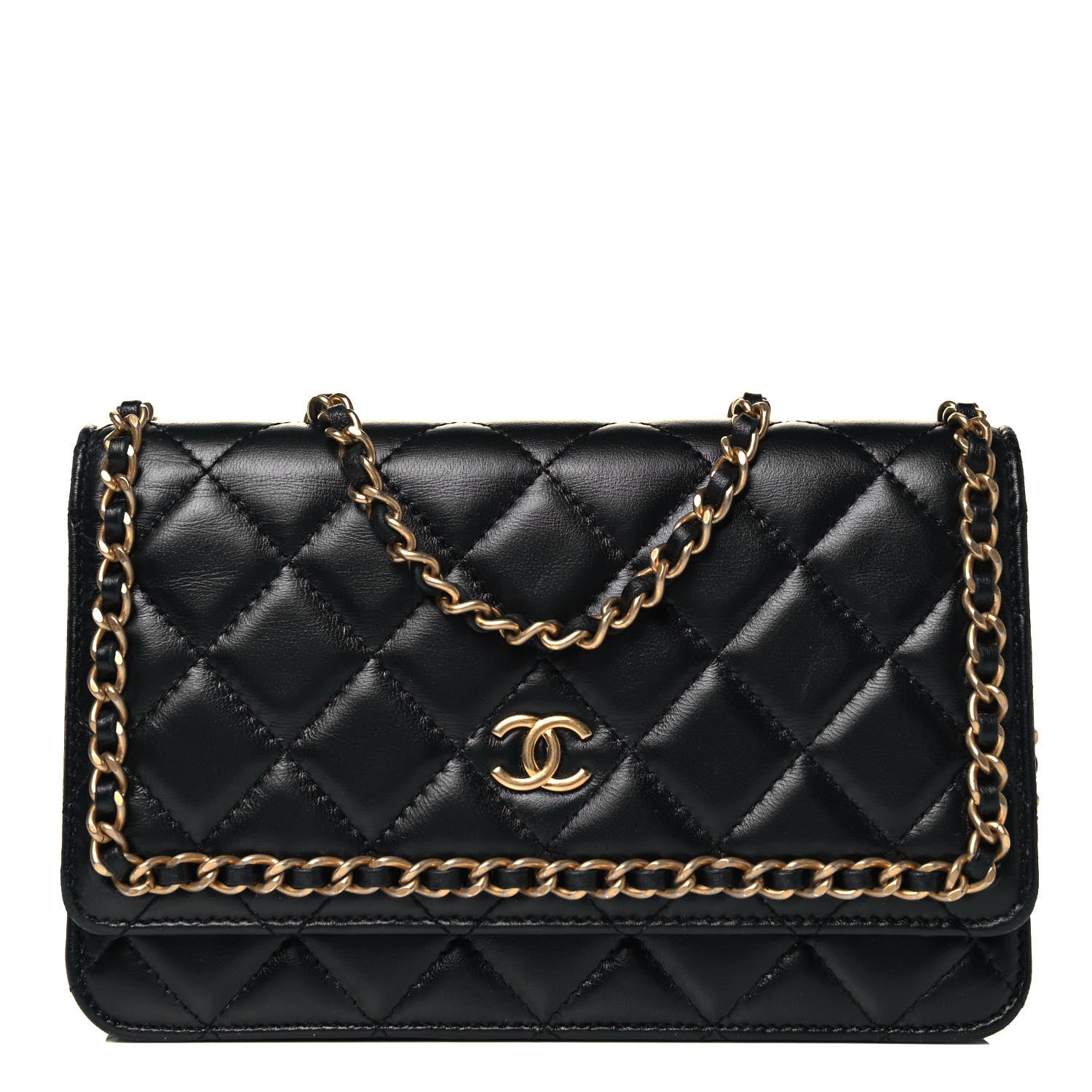 Chanel Lambskin Quilted Chain Around Wallet On Chain WOC Black 1 of 9