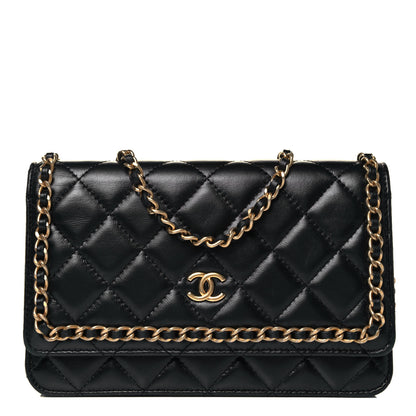Chanel Lambskin Quilted Chain Around Wallet On Chain WOC Black 1 of 9