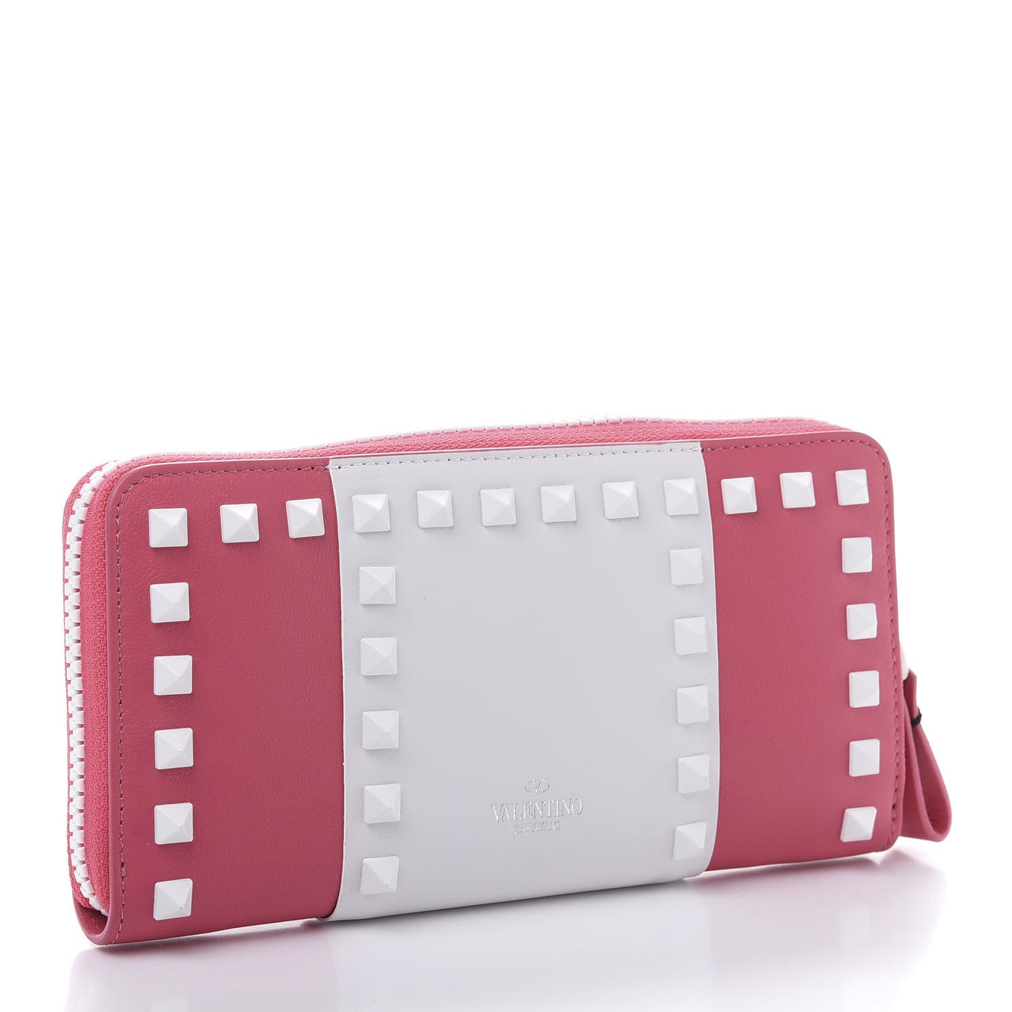 Vitello Colorblock Free Rockstud Zip Around Wallet Shadow Pink White