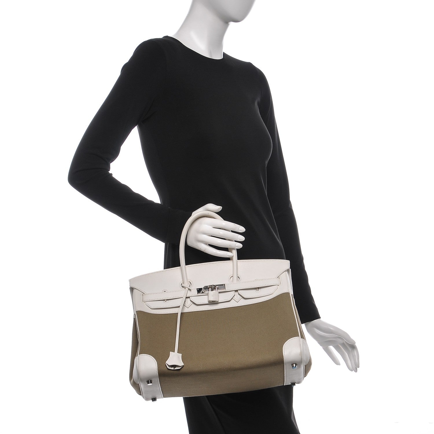 Hermes Swift Toile Birkin 35 Blanc Vert Miliatire 2 of 27
