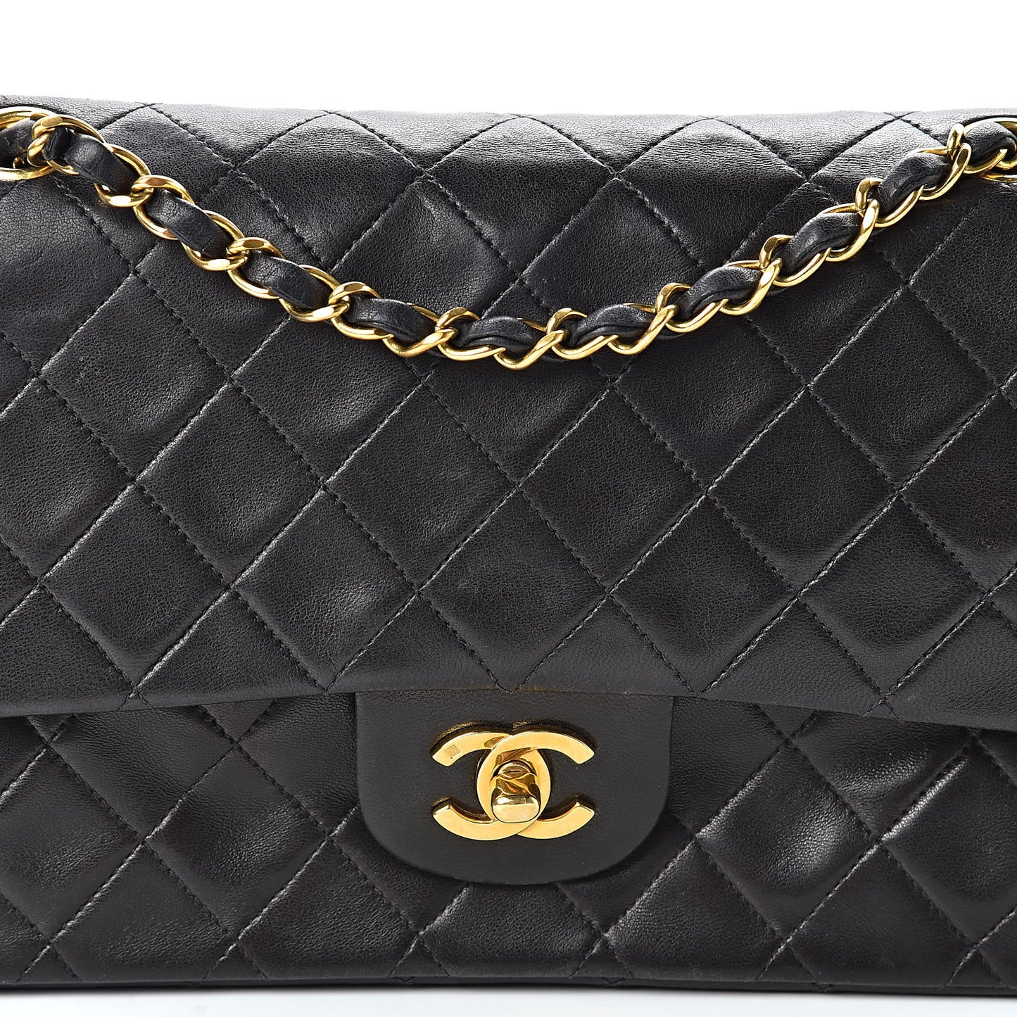 Lambskin Quilted Medium Double Flap Black