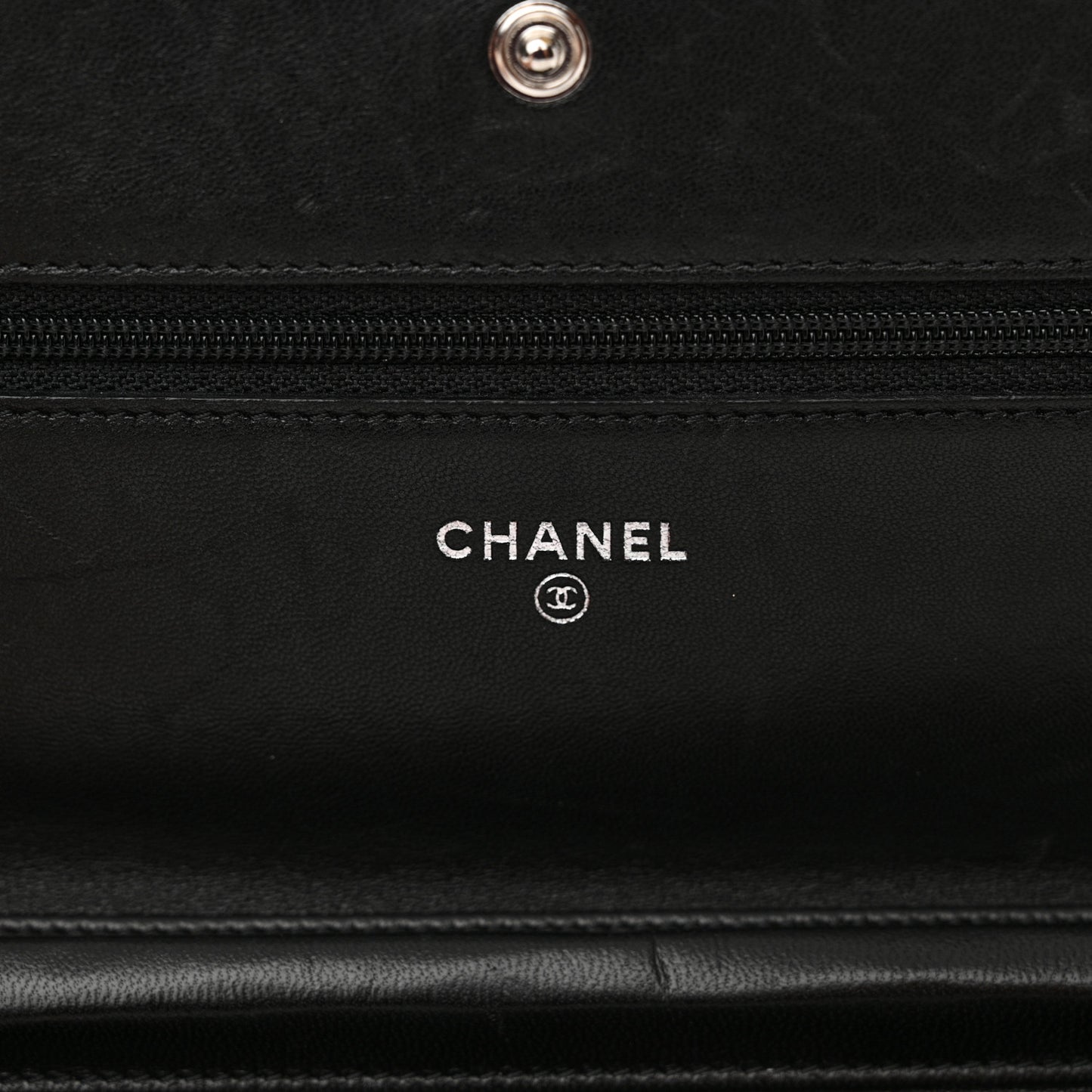 Lambskin Camellia Embossed Wallet on Chain WOC Black