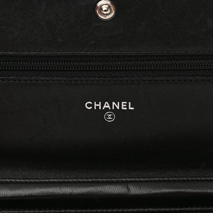 Chanel Lambskin Camellia Embossed Wallet on Chain WOC Black 6 of 15