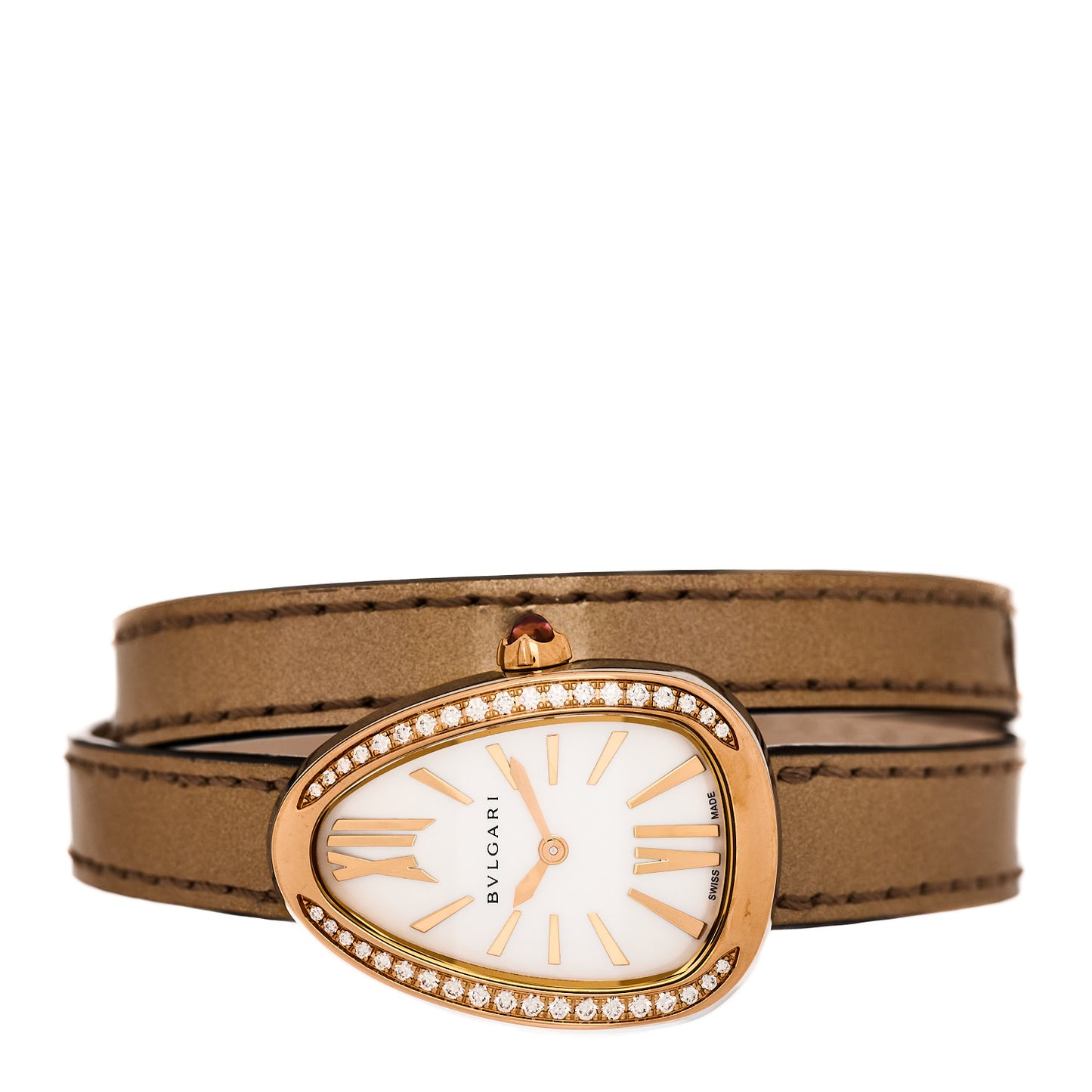 Stainless Steel 18K Rose Gold Patent Diamond Bezel Mother of Pearl 20mm Serpenti Double Wrap Quartz Watch