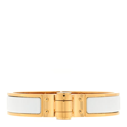 Hermes Enamel Charniere Uni Narrow Hinged Bracelet S White 1 of 3