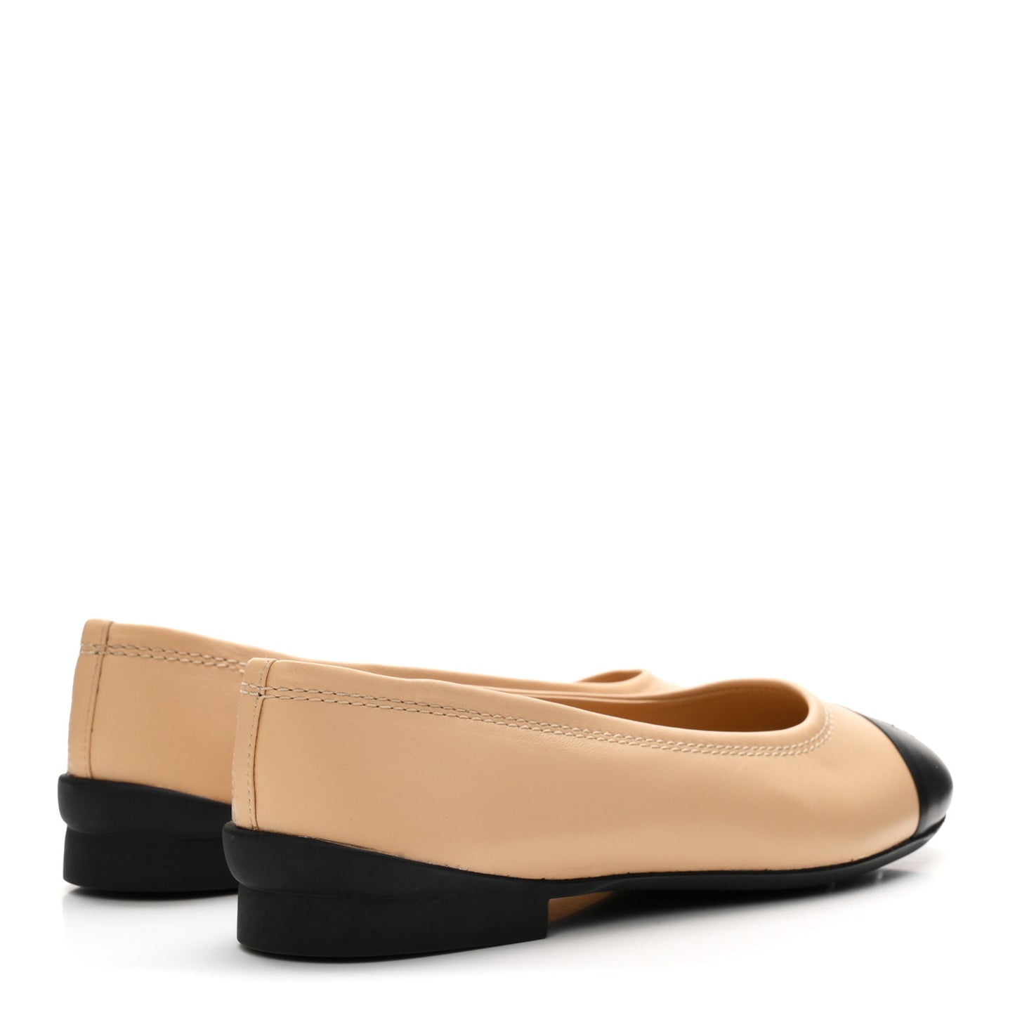 Lambskin Cap Toe CC Uniform Ballerina Flats 38.5 Beige Black