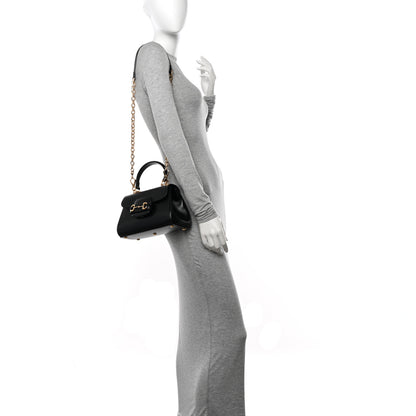 Gucci Glazed Textured Calfskin Mini Horsebit 1955 Top Handle Flap Bag Black 2 of 17