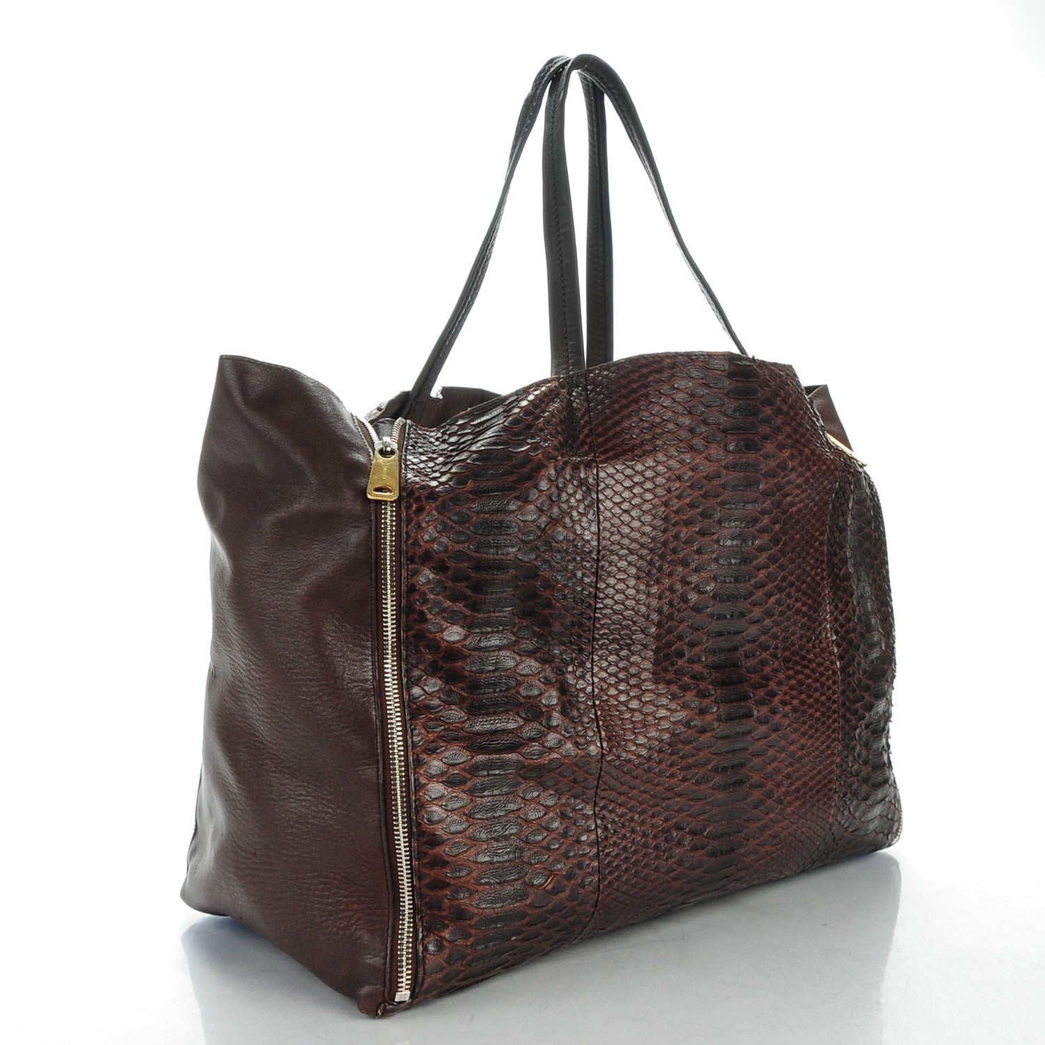 Celine Python Lambskin Horizontal Zipper Gusset Cabas 3 of 8