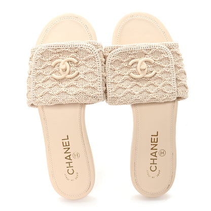 Chanel Crochet CC Mules Sandals 38.5 Beige 2 of 9