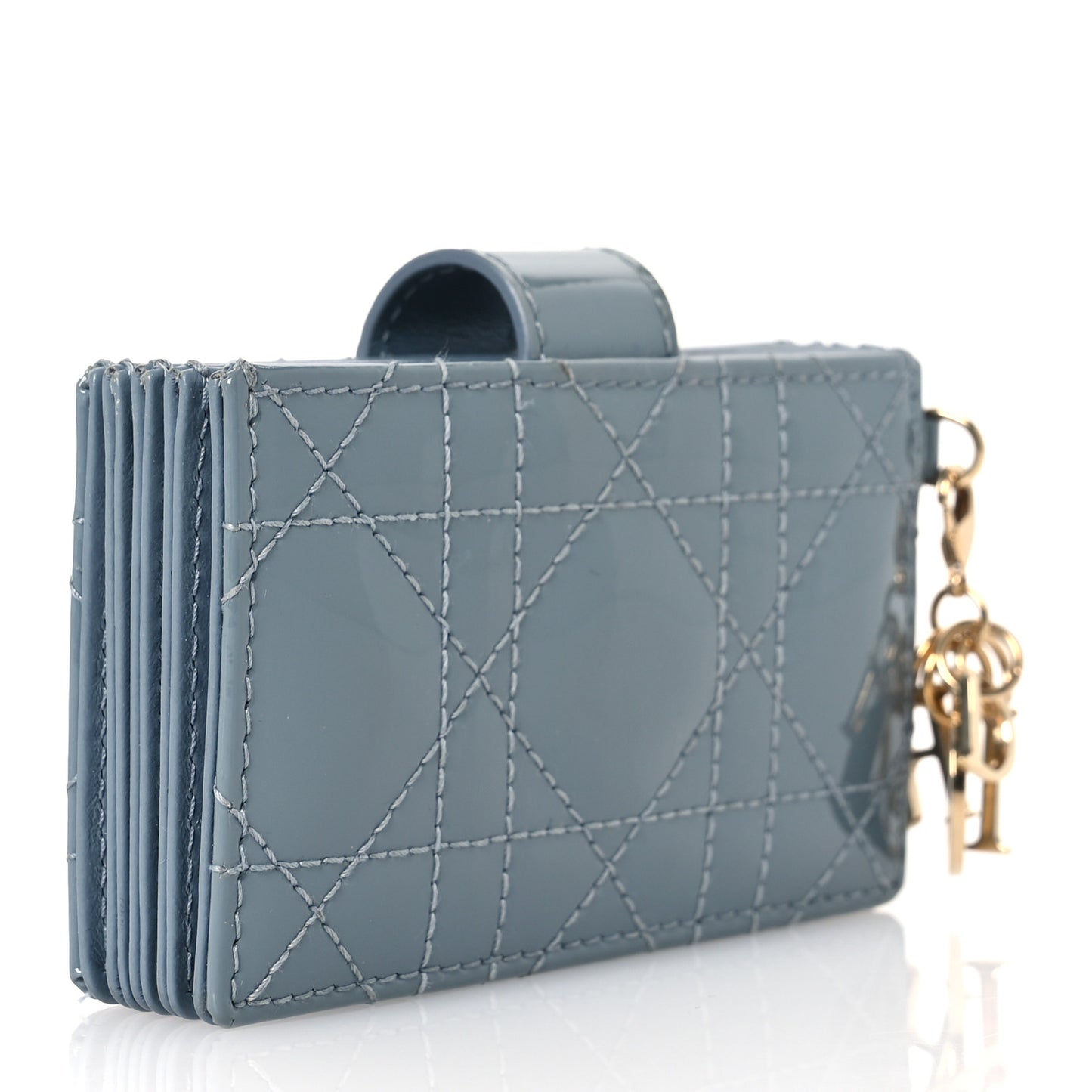 Patent Cannage Lady Dior 5 Gusset Card Holder Cloud Blue