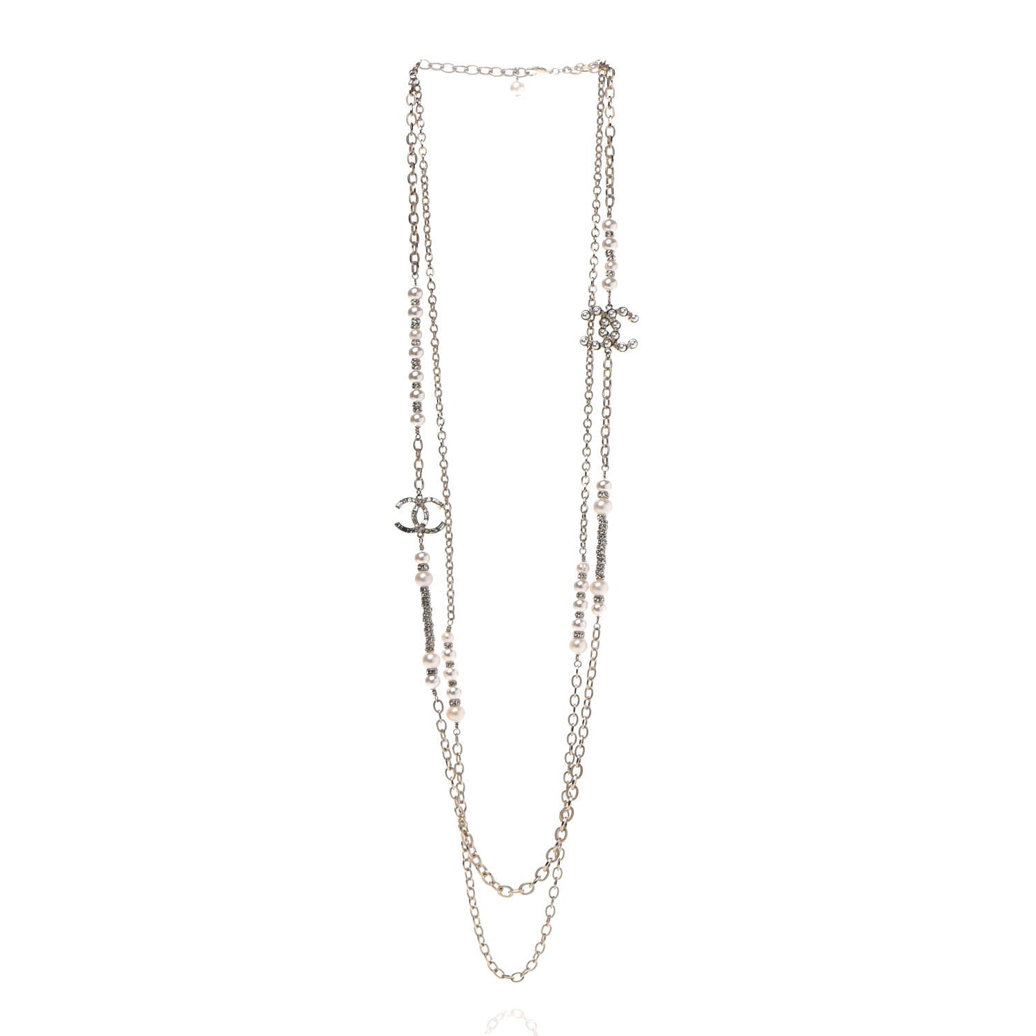 Chanel Pearl Crystal Nefertiti CC Long Necklace Gold 3 of 7