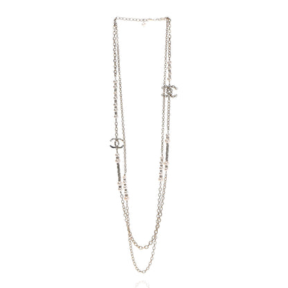 Chanel Pearl Crystal Nefertiti CC Long Necklace Gold 3 of 7