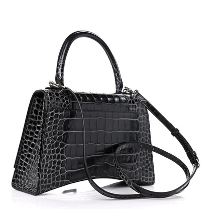 Balenciaga Shiny Calfskin Crocodile Embossed Medium Hourglass Top Handle Bag Dark Grey 3 of 10