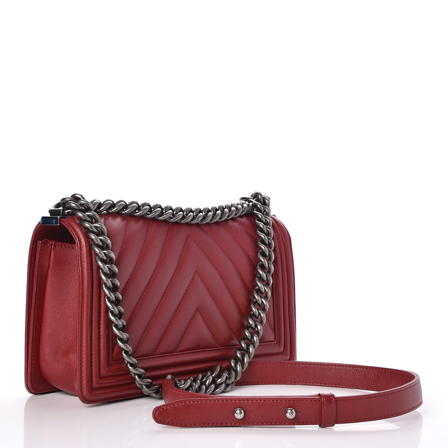 Calfskin Chevron Quilted Medium Boy Flap Dark Red