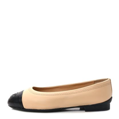 Chanel Lambskin Cap Toe CC Uniform Ballerina Flats 35.5 Beige Black 1 of 8
