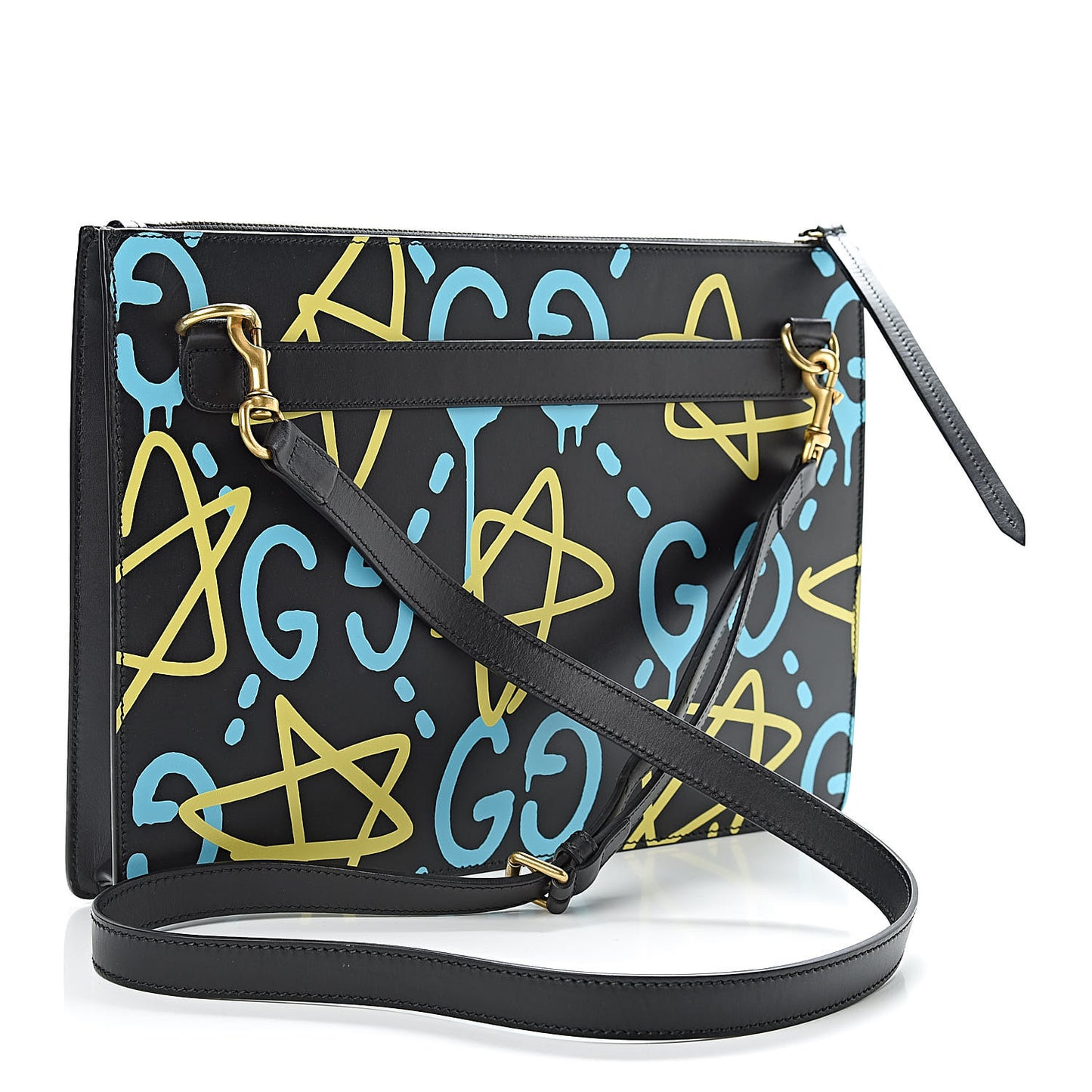 Calfskin GucciGhost Print GG Messenger Bag Black New Acquamarine