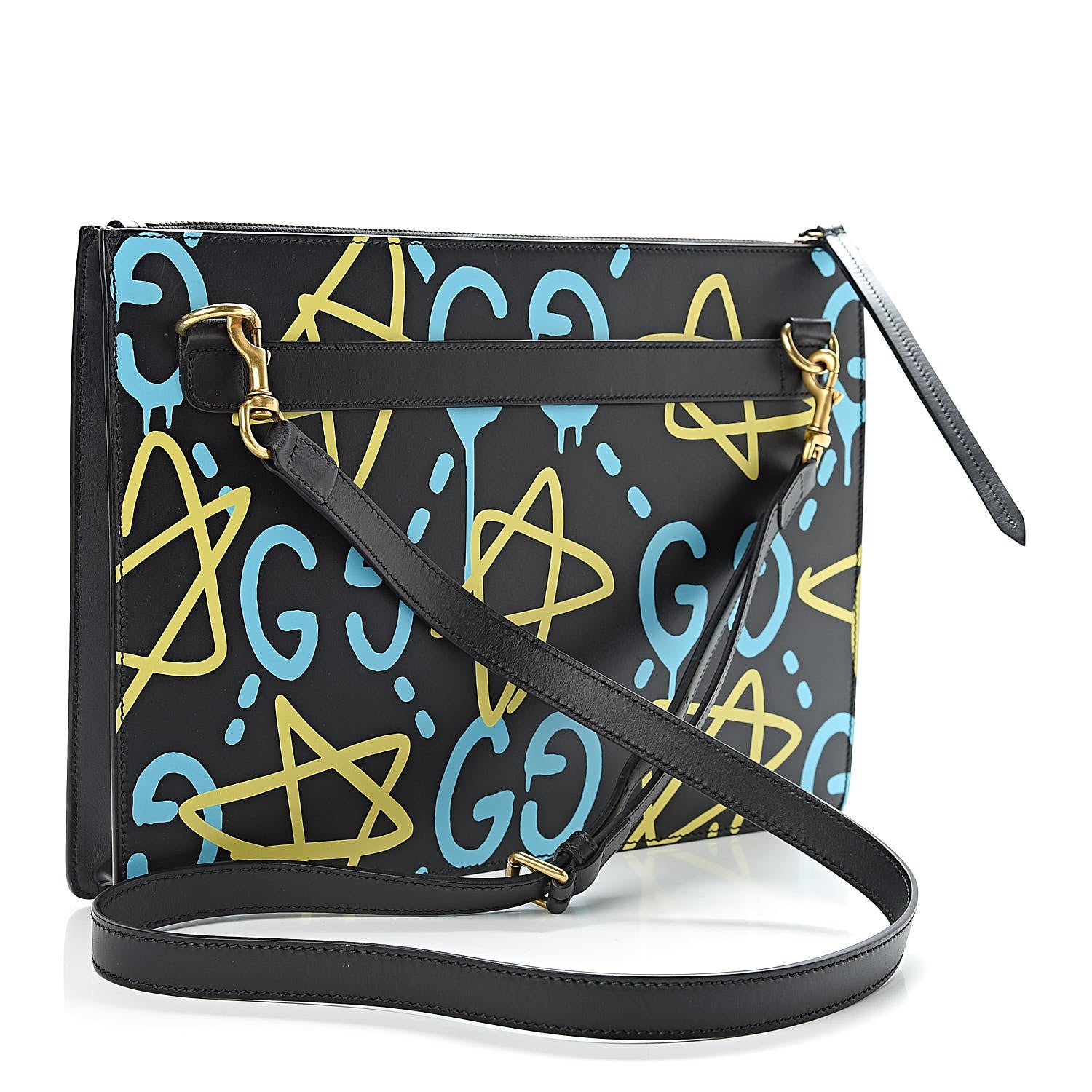Gucci Calfskin GucciGhost Print GG Messenger Bag Black New Acquamarine 3 of 9