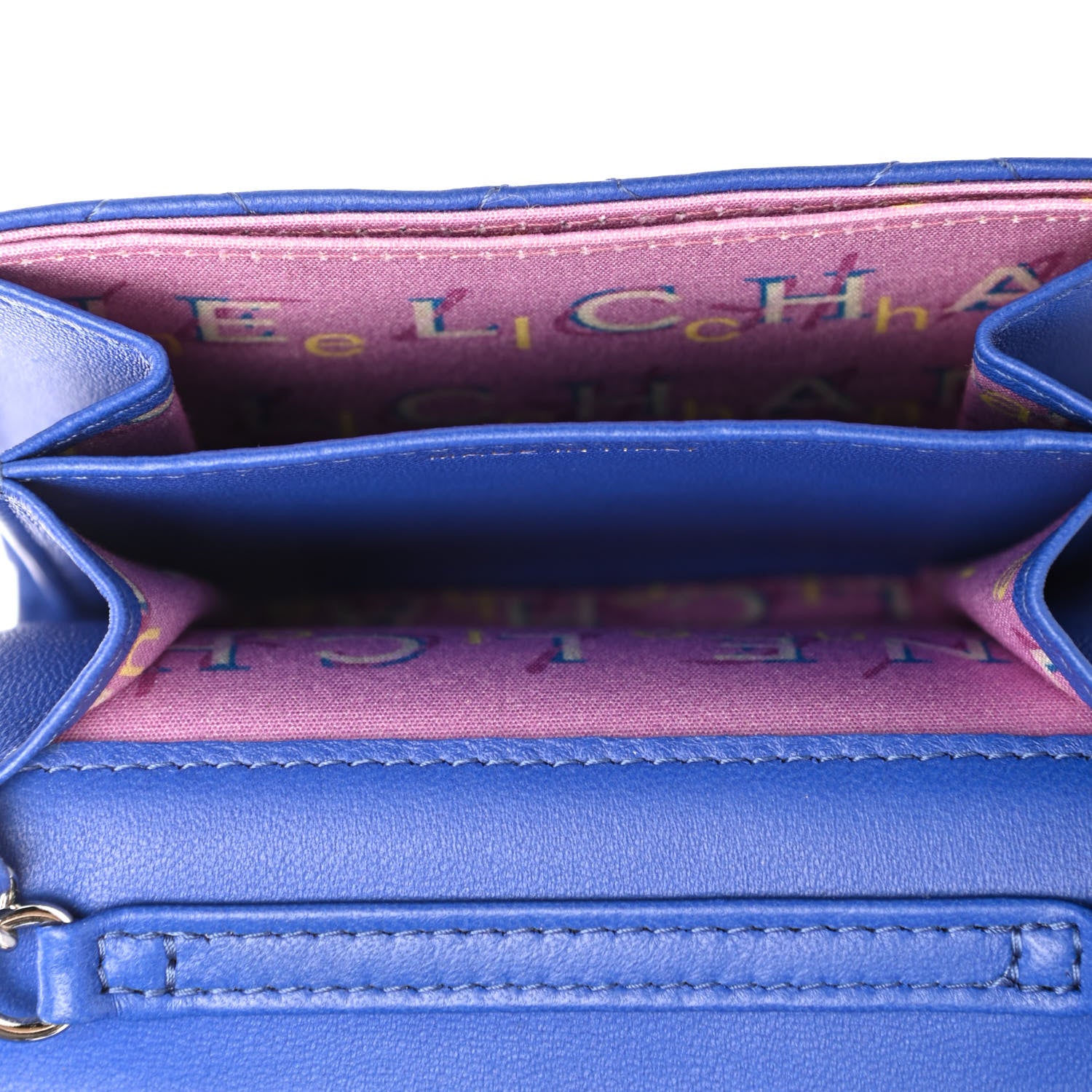 Chanel Lambskin Quilted Flap Card Holder On Chain Blue 5 of 9