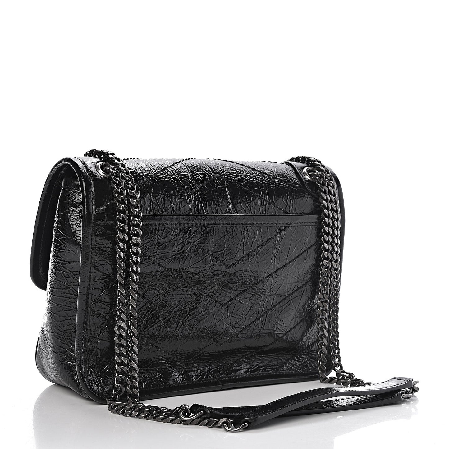 Crinkled Calfskin Matelasse Monogram Baby Niki Chain Satchel Black