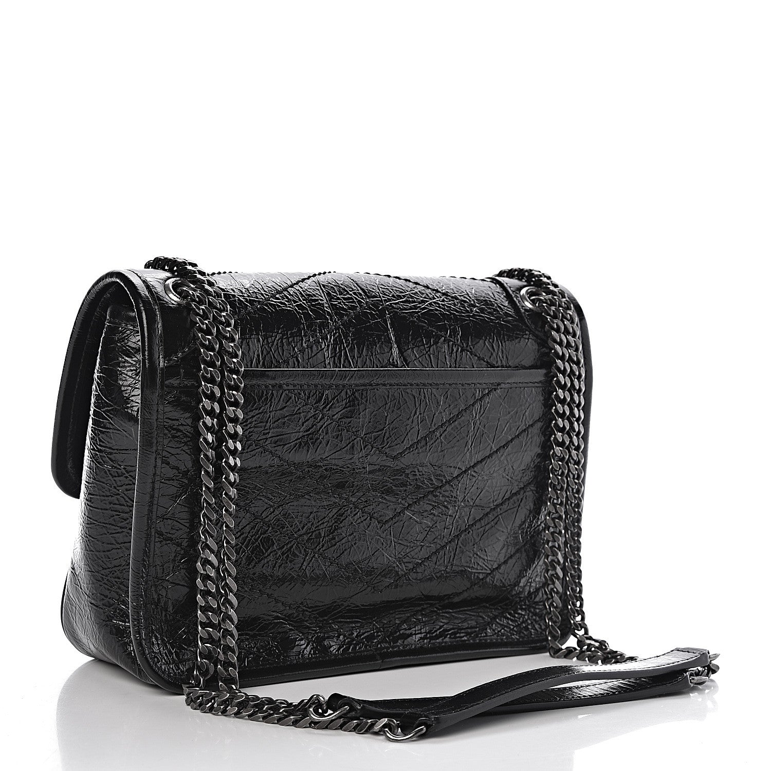 Saint Laurent Crinkled Calfskin Matelasse Monogram Baby Niki Chain Satchel Black 3 of 11