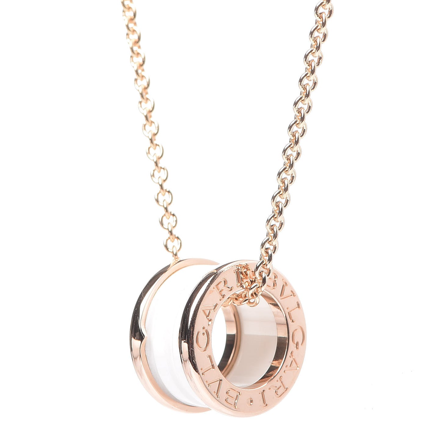 18K Rose Gold White Ceramic B.Zero1 Pendant Necklace