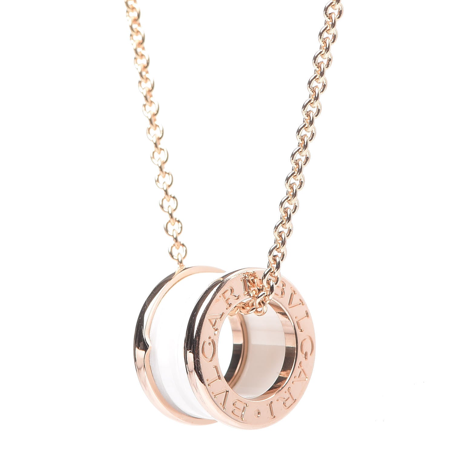 Bulgari 18K Rose Gold White Ceramic B.Zero1 Pendant Necklace 4 of 6