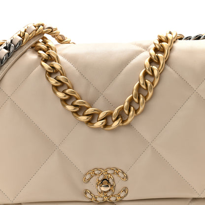 Chanel Lambskin Quilted Maxi Chanel 19 Flap Light Beige 8 of 12