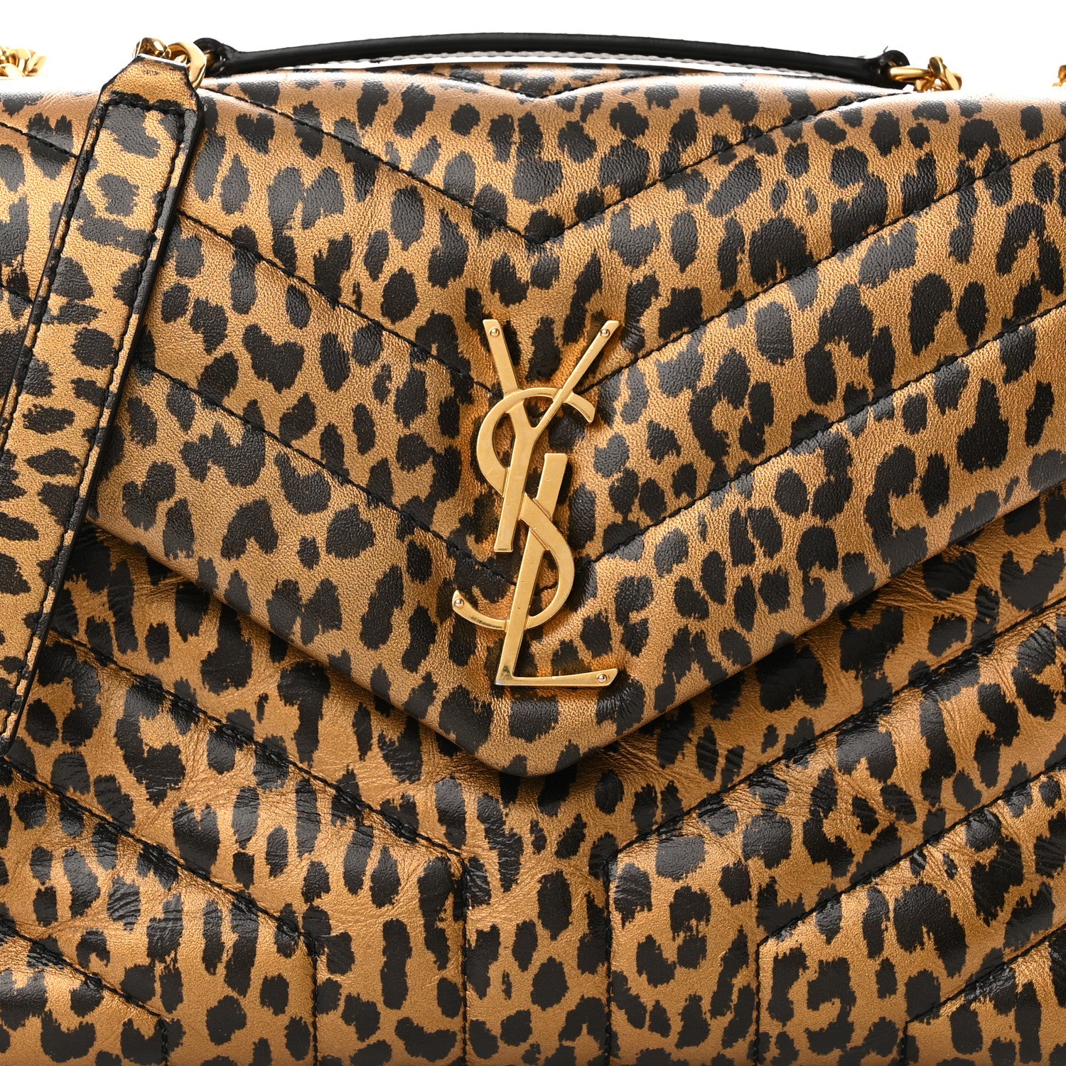 Saint Laurent Calfskin Y Quilted Monogram Small Loulou Chain Satchel Leopard 7 of 9