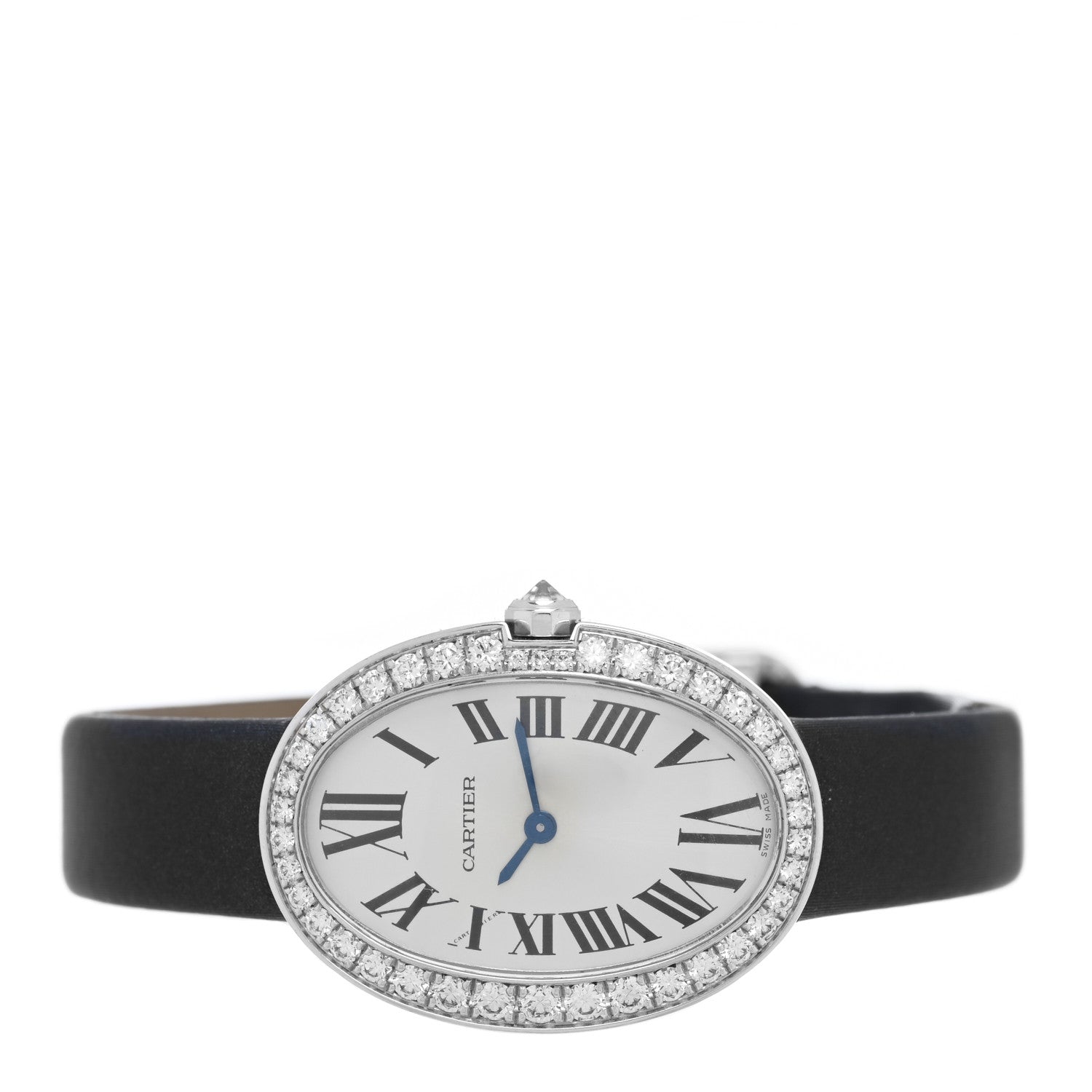 Cartier 18K White Gold Calfskin Diamond Bezel 24mm Baignoire Quartz Watch 2 of 5
