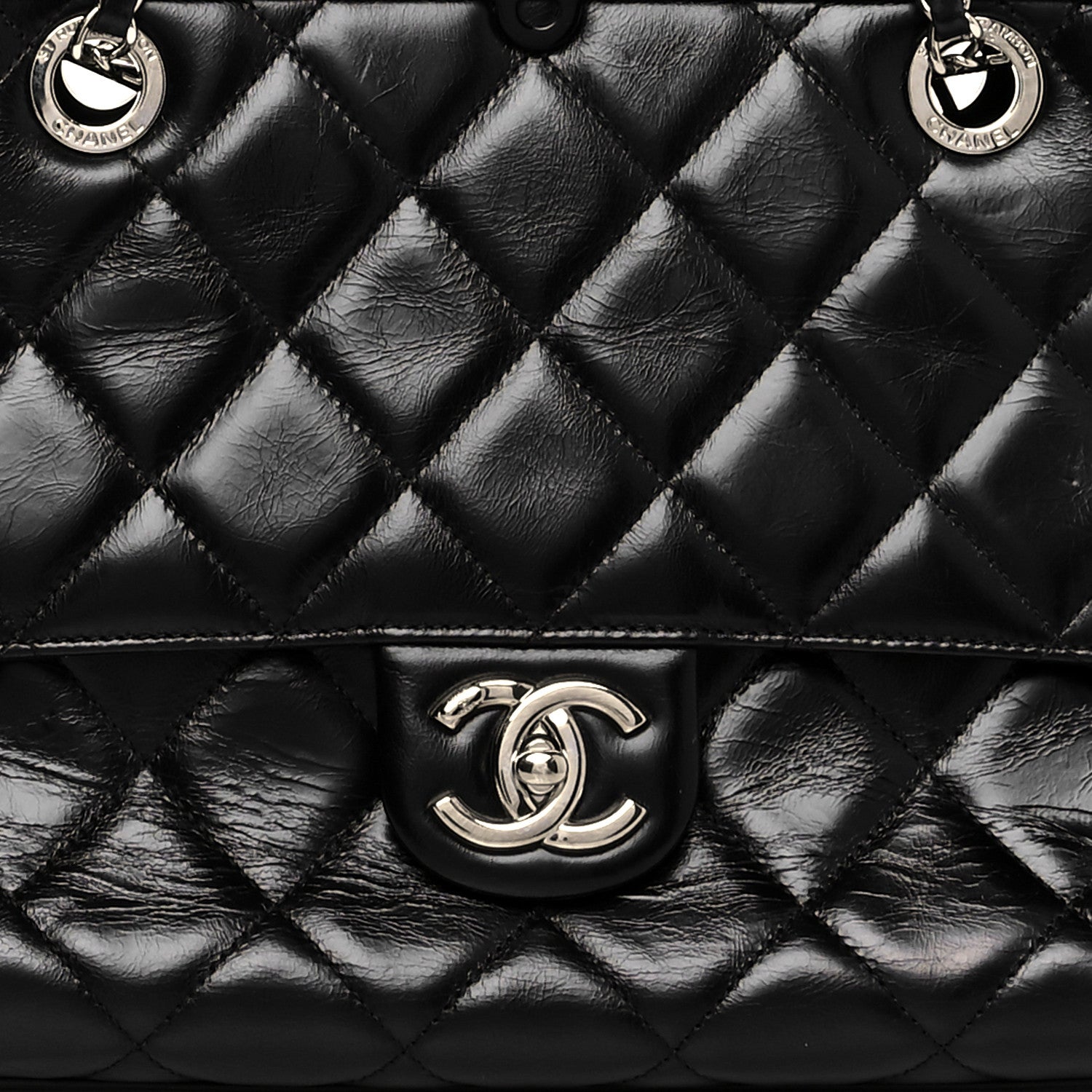 Chanel Glazed Calfskin Quilted Small CC Delivery Tote Black 7 of 12
