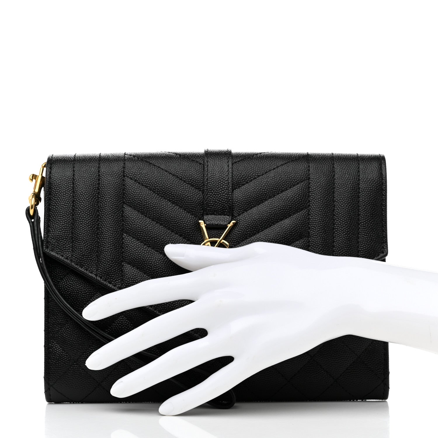 Saint Laurent Grain De Poudre Textured Mixed Matelasse Triquilt Monogram Clutch Black 2 of 9