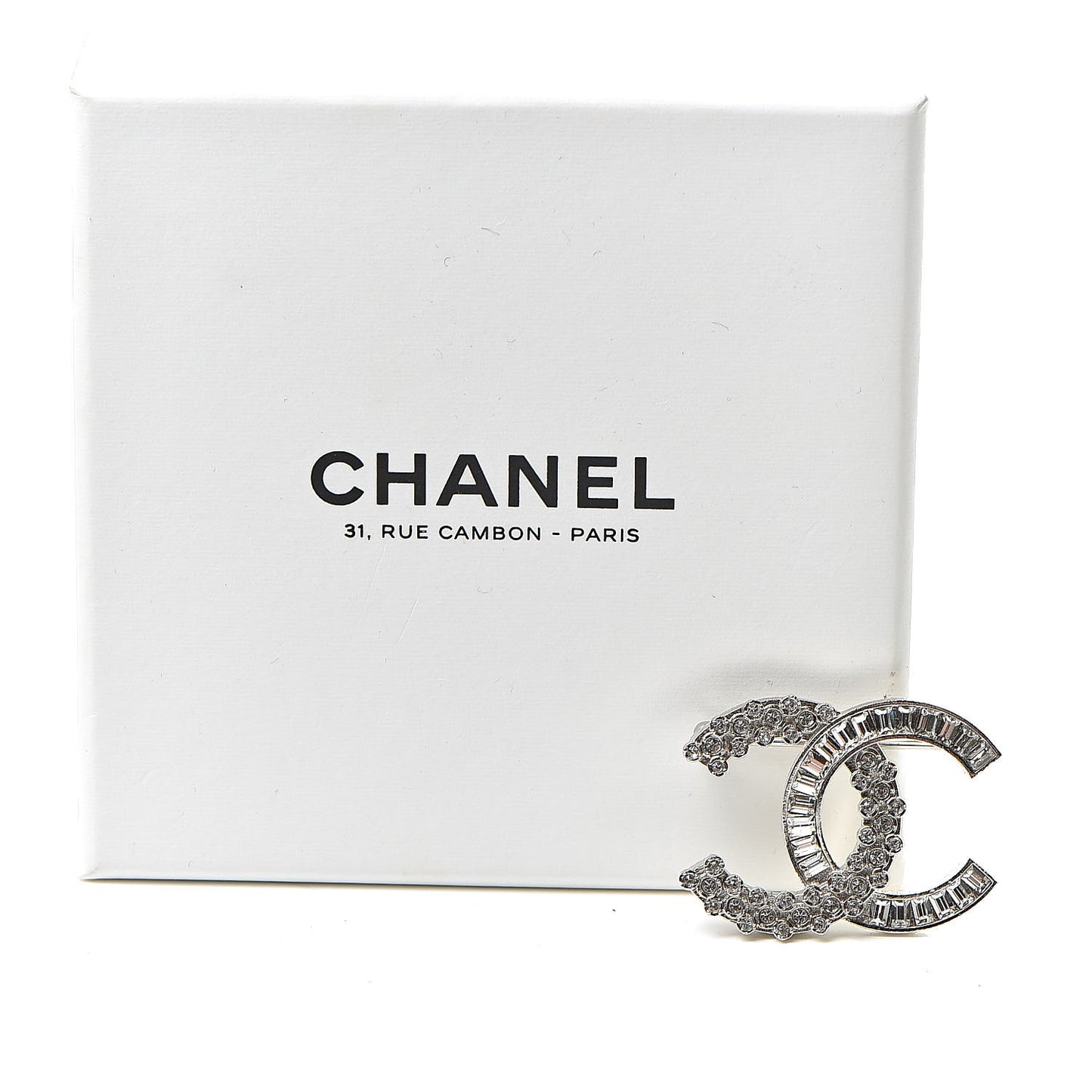 Baguette Round Crystal CC Brooch Silver