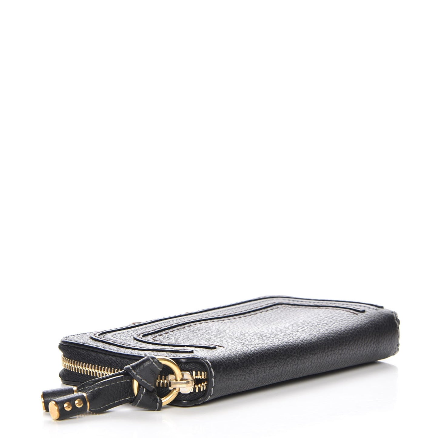 Grained Calfskin Marcie Long Zip Around Wallet Black