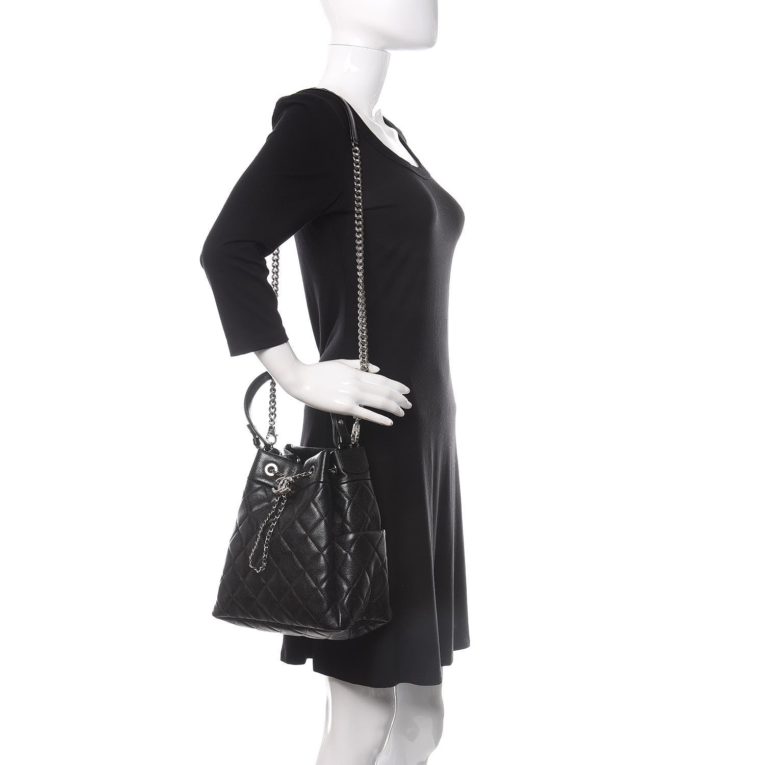 Chanel Caviar Quilted Small Chain Bucket Bag Black 2 of 11