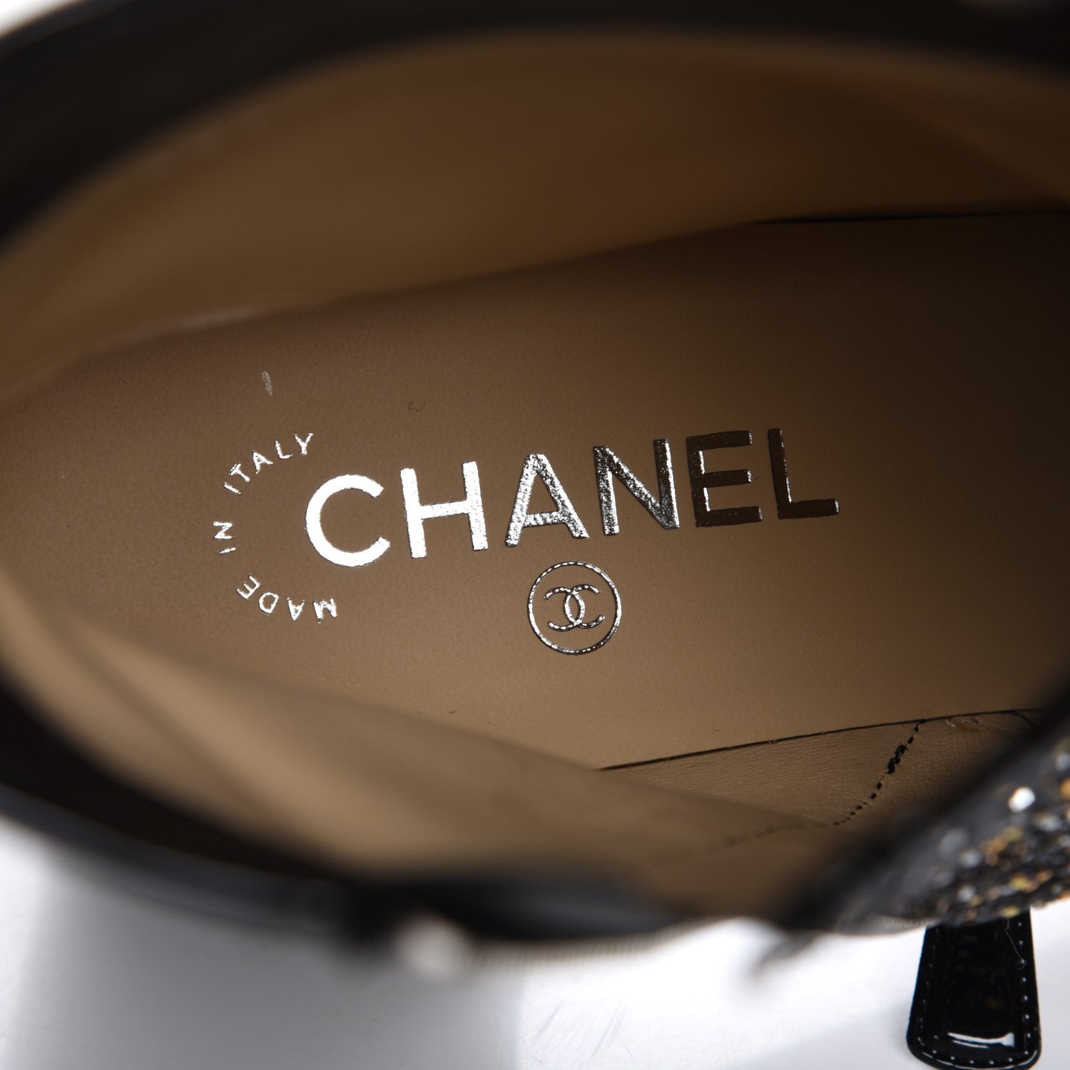 Chanel Glitter Patent Cap Toe Short Boots 40 Bronze Black 8 of 9