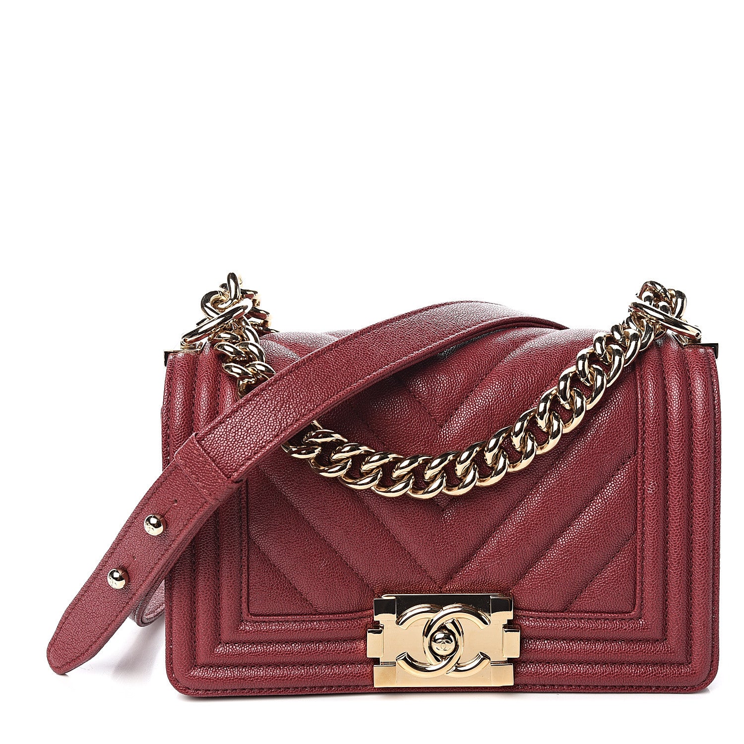 Chanel Caviar Chevron Quilted Small Boy Flap Dark Red 1 of 9
