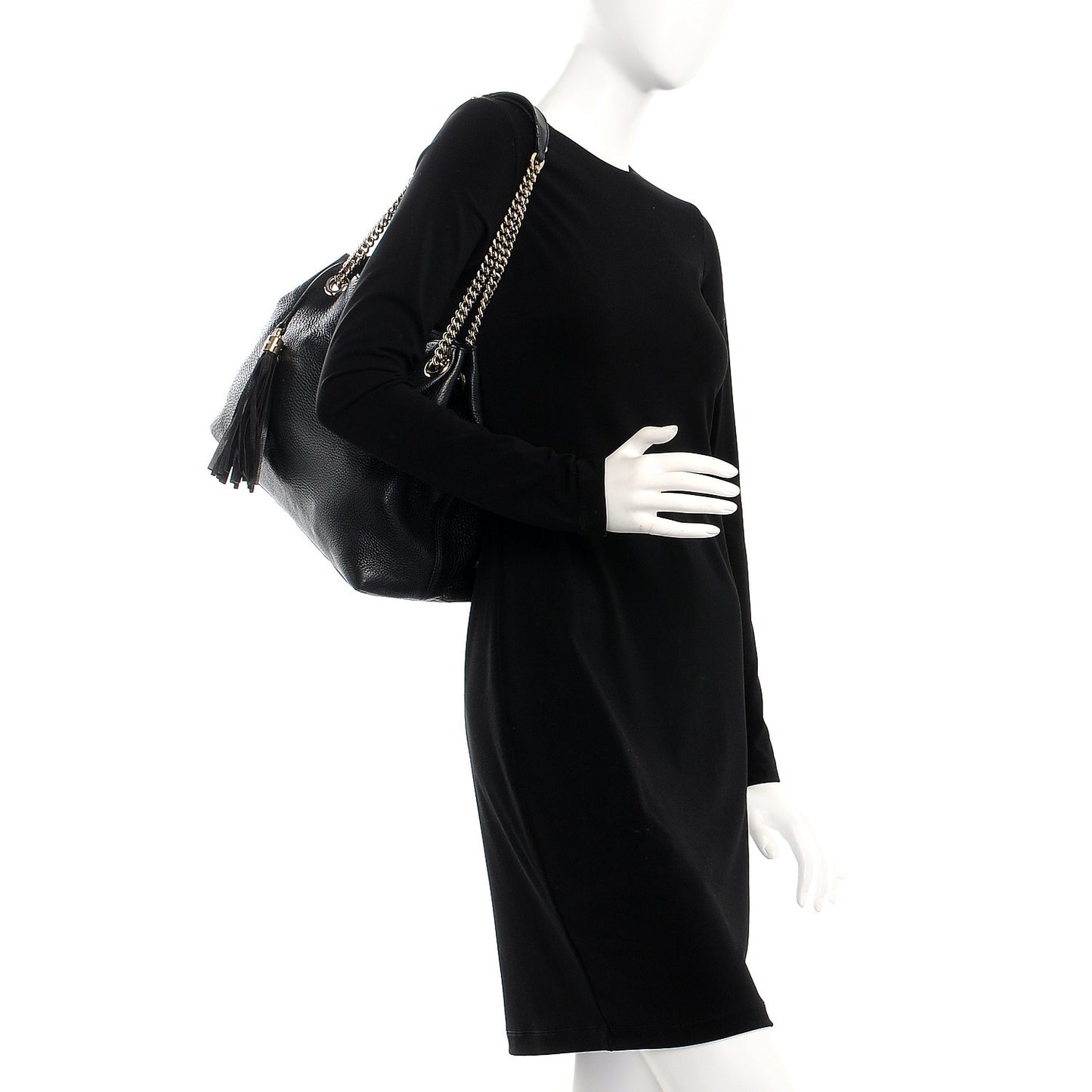 Pebbled Calfskin Medium Soho Chain Shoulder Bag Black
