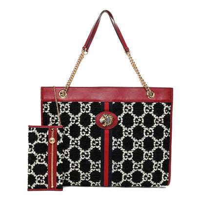 Gucci Tweed GG Monogram Large Rajah Chain Tote Romantic Cherry Black White 1 of 11