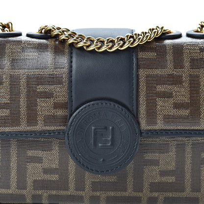 Fendi Glazed Fabric Vitello Century FF 1974 Stamp Patch Mini Double F Crossbody Bag Mogano Panna Black 8 of 10
