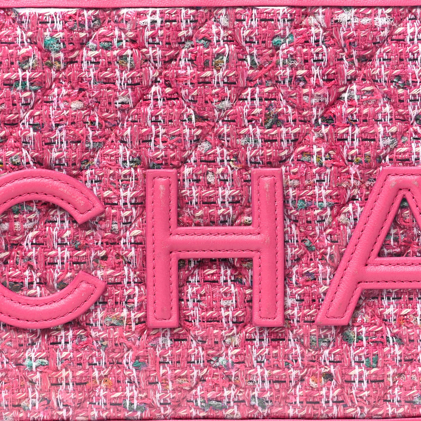 Tweed PVC Lambskin Wristlet Pouch Pink