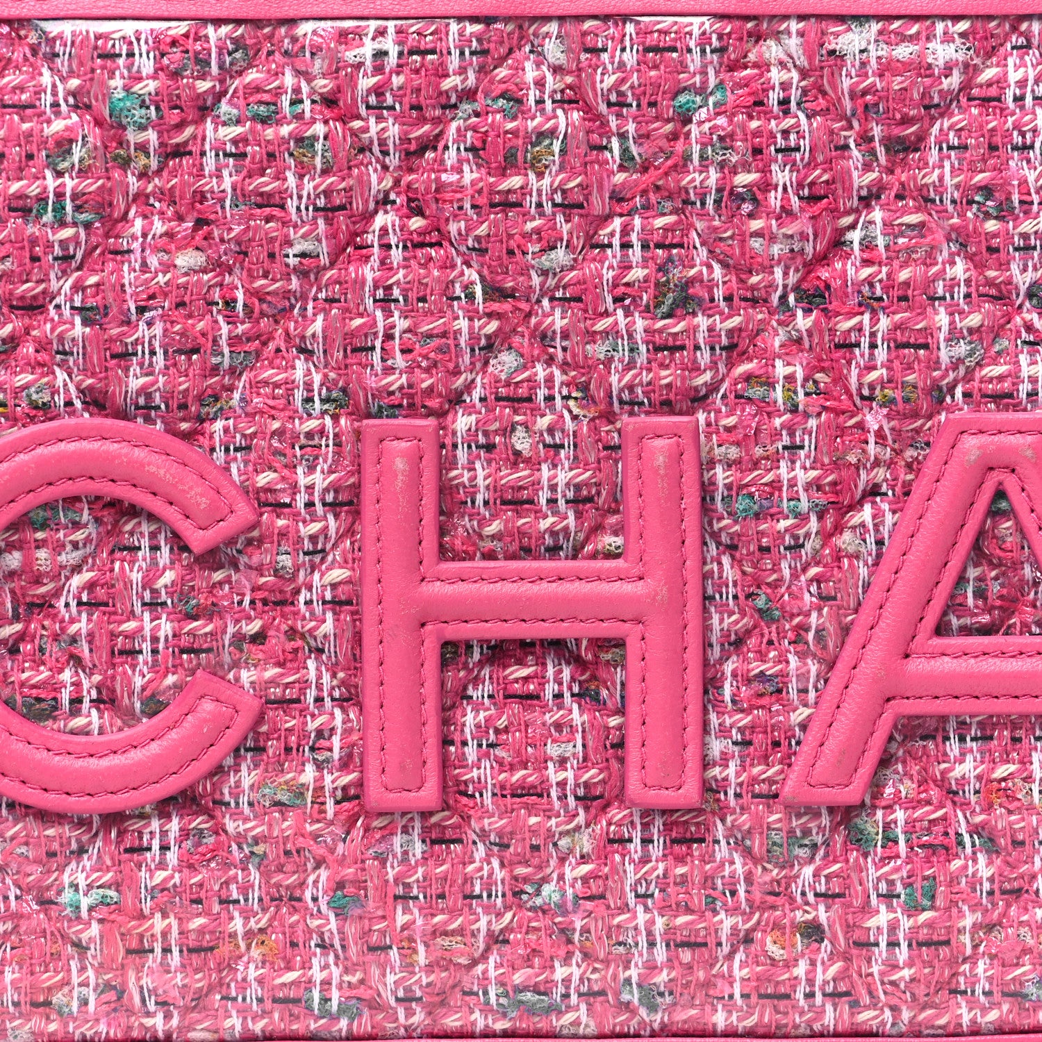 Chanel Tweed PVC Lambskin Wristlet Pouch Pink 8 of 15