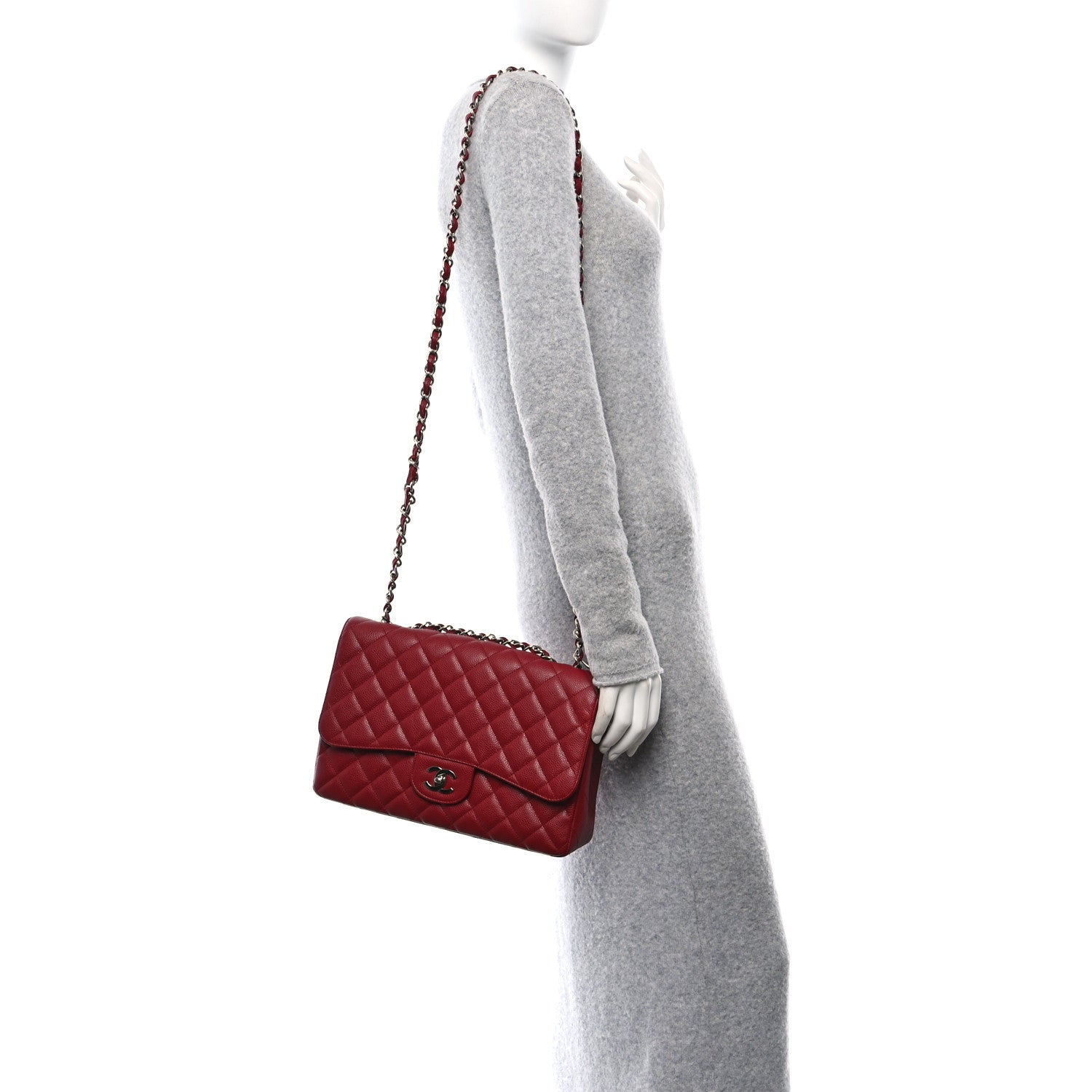 Chanel Caviar Quilted Jumbo Single Flap Red 2 of 11