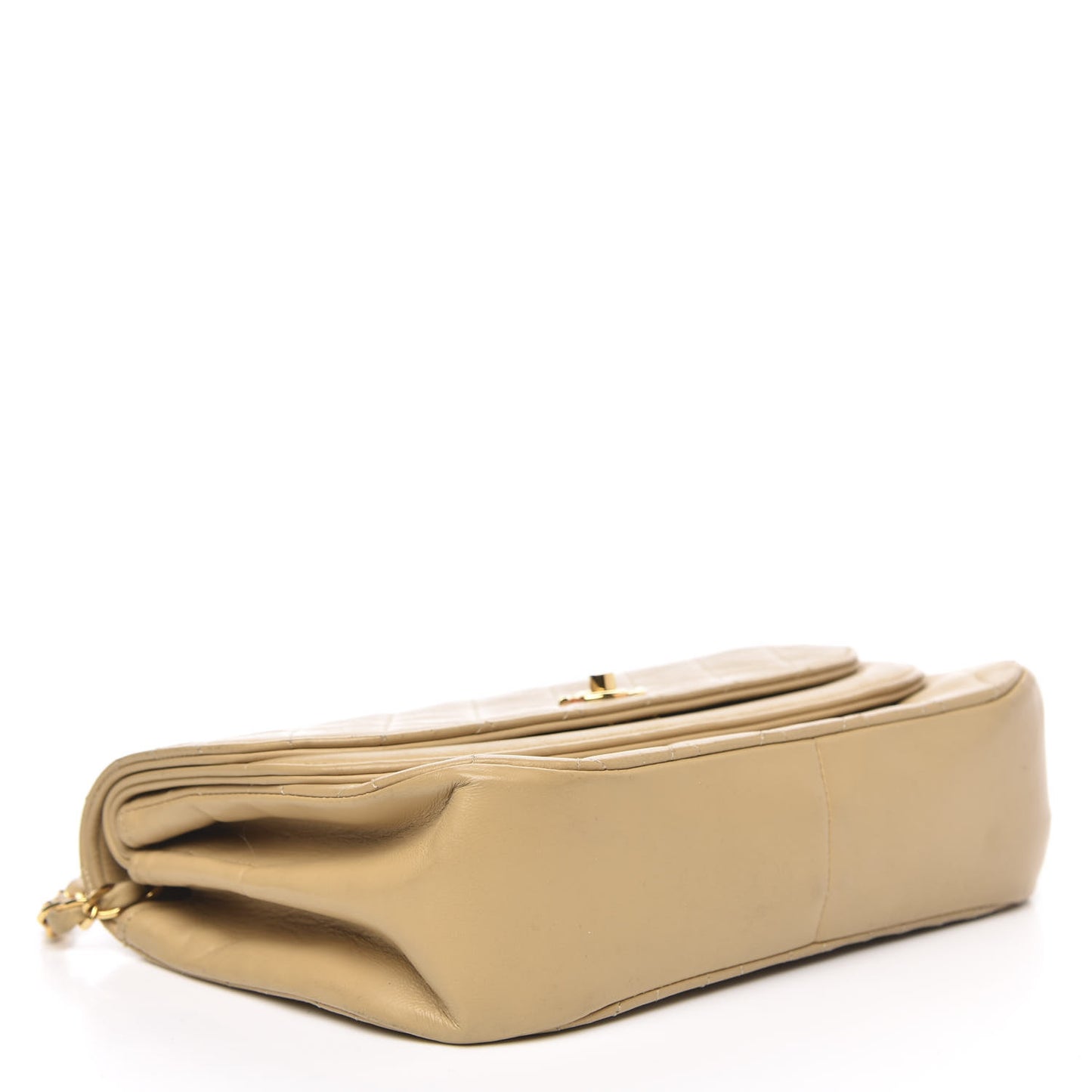 Lambskin Quilted Medium Double Flap Beige