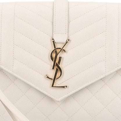 Saint Laurent Grain De Poudre Textured Mixed Matelasse Triquilt Monogram Clutch Crema Soft 8 of 10