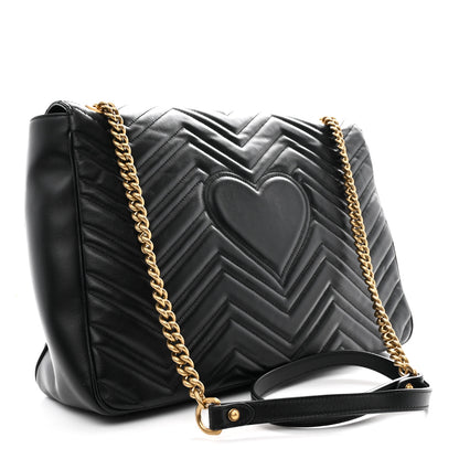 Gucci Calfskin Matelasse Large GG Marmont Shoulder Bag Black 3 of 10