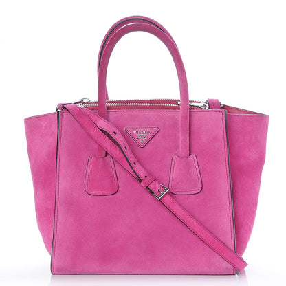 Prada Scamosciato Suede Twin Pocket Tote Fuxia 1 of 12